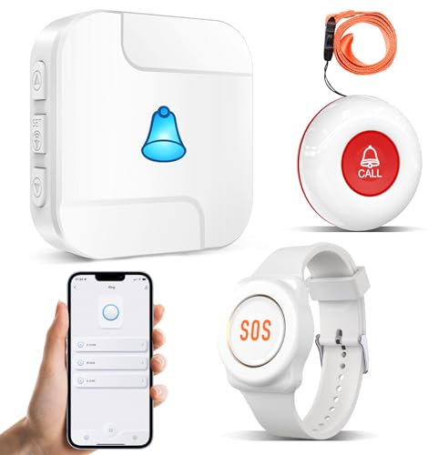 ChunHee WiFi Notrufknopf für Senioren Notfallarmband Emergency Alert System für Senioren Patienten Behinderte Ältere (unterstützt nur 2.4GHz Wi-Fi) (1*Empfänger + 1 Taste + 1*Armband)