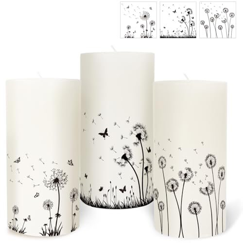 MEJOSER 3 Blatt Kerzentattoos Pusteblume 15x15cm Kerzenfolie Kerzen Tattoo Kerzensticker Geburtstag Blumen Trauer Deko Beerdigung Deko Aufkleber Kerzenaufkleber für Trauerfeier Trauerkerze Grabkerzen