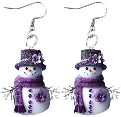 Weihnachten Lila Schneemann Ohrringe Mode Acryl Ohrringe (Purple-D, One Size)