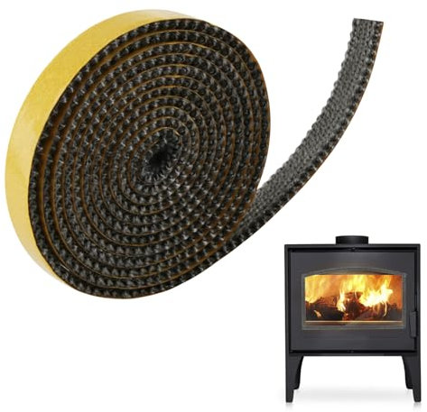 Joint de Cheminée Autocollant 300cm x 10mm x 2mm Fibre Verre, Joint Poele a Bois, Résiste à la Chaleur jusqu'à 550°C, pour Poêles à Bois et Inserts