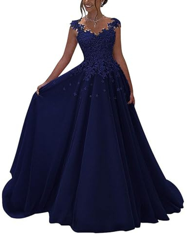HUINI Spitzen Ballkleider Lang A-Linie Formell Abendkleid Prinzessin Hochzeitsgast Kleid Ärmellos Festkleid