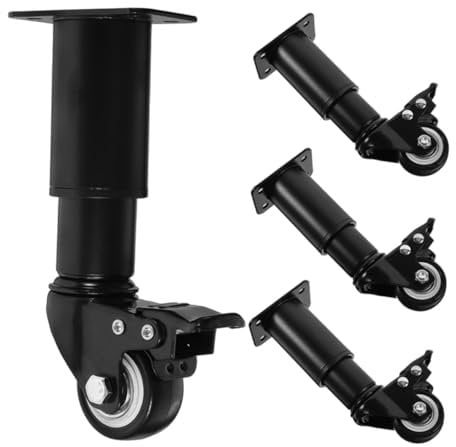 Angoily 4pcs Adjustable Furniture Legs Cabinet Legs Swivel Caster Wheels Couch Legs Office Chair Wheels Table Legs with Casters Bed Support Legs Couch Wheel Black Cold Rolled Steel