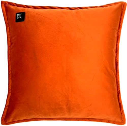 Warmpi Cojín térmico inalámbrico de 45 × 45 cm, cojín calefactado eléctrico con 2 paneles térmicos delanteros, 3 posiciones 40/50/60 °C, incluye banco de energía de 10.000 mAh – Velvet Cognac