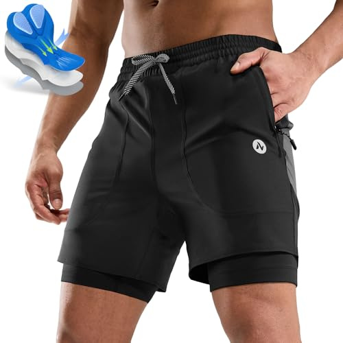 Nepest Mountainbike Hose Herren Kurz MTB Mhorts Gel 4D Radfahrerhose Herren mit Tasche Radhose Schwarz/Dunkelgrau,M