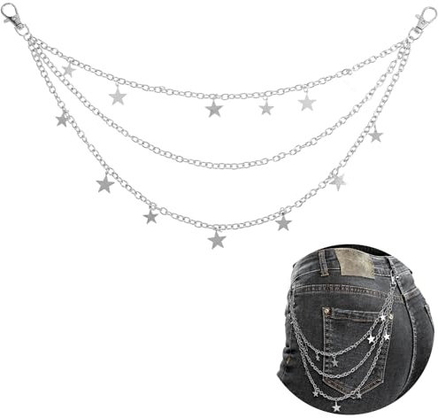 Vintage Hosenkette Kettengürtel, Abeillo Stern Taillenkette, Damen Gürtel, 3-Lagige Taschenketten, Y2k Accessoires für Jeans Hosen Kleid Geschenk