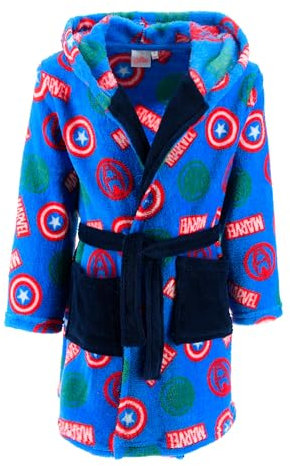 Avengers Bademantel mit Kapuze | Kinder | Geschenke für Jungen | Hulk, Captain America, Iron Man | Badeponcho Kinder | Handtuch | Morgenmantel kuschelig (DE/NL/SE/PL, Numerisch, 104, Regular, Blau)