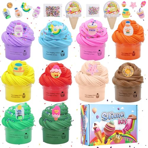 LEAZZLE Kit de Slime Fluffy pour Enfants, 10 Pièces Slime Enfant Kit, Cotillons de Slime Parfumés, Mini Slime Kit Crystal Slime, Cadeau Anniversaire et Fete, Jouet Anti Stress pour Filles et Garçons