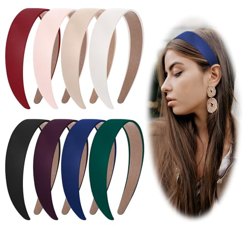 8 Stück Satin Haarband Breit,Haarreif Breit,Haarreifen Damen Breit,Breiter Haarreif,Rutschfest Einfarbig Haarreifen,DIY-Haarschmuck für Erntedankfest Weihnachten