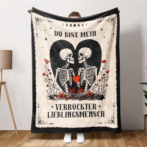 Craftique Jahrestag Geschenk für Ihn Sie, Gothic Skeleton Kuscheldecke, Partner Geschenke, Lieblingsmensch Geschenk zum Jahrestag Hochzeitstag Valentinstag Weihnachten, Hab Dich Lieb 153x127 cm