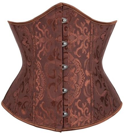 SHEKINI Korsett Damen Bauchweg Corsage Bustier Unterbrust Satin Lace Up Waist Cincher mit Tanga Jacquard Crop Top Gothic Vintage Corset Body Shaper Oberteil