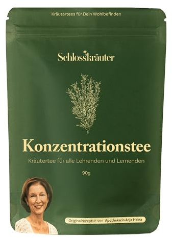 Schlosskräuter Konzentrationstee 90g | Kräutertee natürlich & koffeinfrei | Rosmarin, Zitronenmelisse, Basilikum | Tee lose ohne Koffein als Geschenk für Studenten, Lehrer oder Schüler
