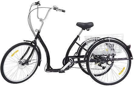 WFIETN - 26 Zoll Dreirad Tricycle Erwachsenen - 3-Rad Seniorenrad Erwachsene Mit Einkaufskorb für 1.65-1.85m Height Erwachsene, Senioren, Frauen, Bis von 120kg (Schwarz)