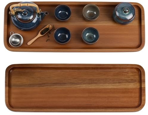 1Pcs Wooden Tray, Tea Tray with Simple Design, Candle Trays for Home Decor, Decorative Ebony Wood Trays for Dining Table, Serving Board for Candle, Snacks, Keys, 29×10.5×1.5cm