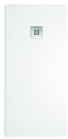 BAIKAL Plato de Ducha Resina. Textura Pizarra. Extraplano. Antideslizante. Antibacteriano. Incluye Valvula Desagüe y Rejilla. Blanco 80 x 200 cm