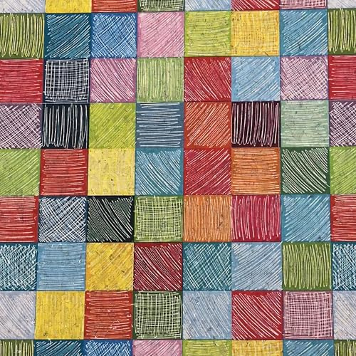 MAGAM-Stoffe Kork Stoff zum nähen Basteln Möbel bedruckt gold natur Meterware 50cm (Bunte Quadrate)