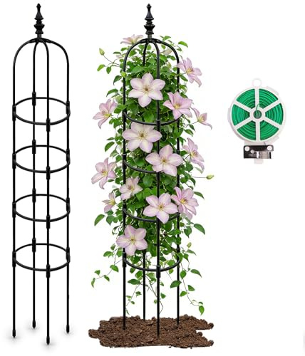 Rankhilfe U-Form 180 cm aus Metall – Pflanzenspalier für Kletterpflanzen, Tomaten & Rosen, Stabiler Pflanzenständer für Balkon & Garten, inkl. 30 m Gartendraht mit Cutter