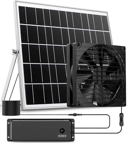 17,8 cm großer Luftstrom-Solarventilator mit Batterie-Backup, 12800 mAh Batterien, IPX7 wasserdicht, 5 m An-/Aus-Schalterkabel, solarbetriebener Abluftventilator für Gewächshaus, Hühnerstall, Anhänger