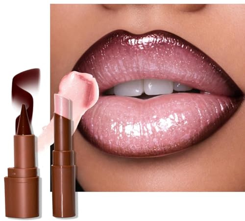 Baorder Set da 2 pezzi con lucidalabbra idratante e lucidalabbra marrone, 2 in 1 con sfumatura di colore e rossetto in gelatina lucidalabbra da donna (baby rosa, 2)