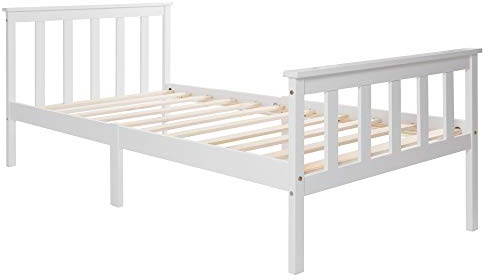 Generisch Einzelbett aus Holz, Weiß, mit Lattenrost, 90x200 cm, Kopf- und Fußteil mit Sprossen