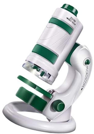 Portable Science Instrument for with 60x-180x Magnification, Detachable Base, LED Light, 12 Slides Educational Microscope Toy