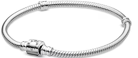 PANDORA Moments Verspieltes Zylinder-Verschluss Schlangen-Gliederarmband aus Sterling Silber, Kompatibel Moments, Größe: 16, 594596C00-16