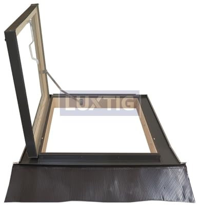 Lucernario per Tetto a Libro Finestra per Mansarda Skylight Laterale in Legno Alluminio Apertura Laterale per Uscita. Abbaino Certificato. Doppio Vetro per Isolamento. Luxtig Misura cm 50X90