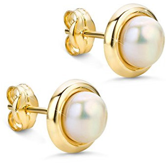 Orovi Damen Ohrringe Perlen Set Ohrstecker 14Karat Gold Gelbgold (585) Schmuck