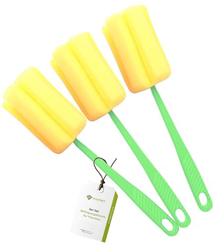 GADGET HERO Reinigungsbürste für Flaschen 3er Set - Flaschenbürste Schwamm - Spülschwamm für Gläser - kratzfreier Flaschenreiniger mit langem Griff - Flaschenschwamm - Babyflaschen Reiniger