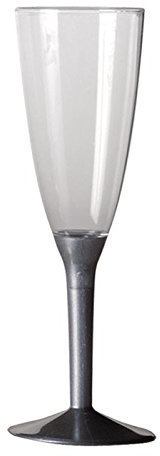Dream' s Party 20 Flute in plastica con gambo - Flutes rigidi monouso - Calice da Spumante - Corpo in plastica trasparente - confezione 20 pezzi - flute per feste (Argento Satinato)