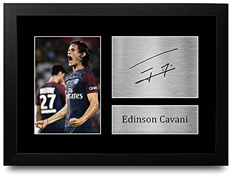 HWC Trading FR A4 Edinson Cavani Paris Saint-Germain PSG Cadeaux imprimés photo autographe signée pour les fans de football et les supporters - A4 Encadré