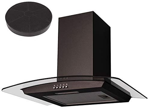 SIA CGH60BL 60cm Curved Glass Black Cooker Hood Extractor Fan and Carbon Filter
