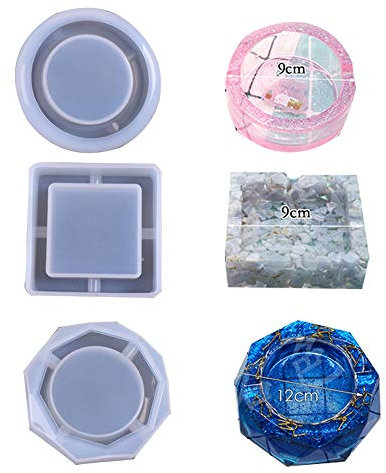 witgift Epoxidharz Formen,3 Stück Aschenbecher Resin Gießharz Silikonform Runde DIY Gießform,Quadrat und Rautenförmig Untersetzer Epoxidharz Casting Formen zur Herstellung von Aschenbechern