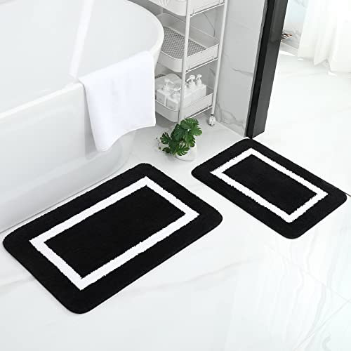 Homaxy Badezimmerteppich Set rutschfest Badematten Set 2 teilig Weiche Mikrofaser Flauschige Badteppich Badvorleger Set 2 teilig – 40 x 60 cm+ 50 x 76 cm, Schwarz