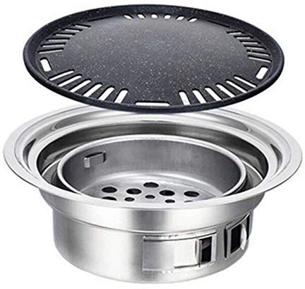 Barbacoa Portátil Asador Redondo Acero inoxidable Coreano Barbacoa de barbacoa Parrilla antiadherente Parrillas de barbacoa Parrilla de carbón de leña para camping al aire libre BBQ Parrilla Portátil