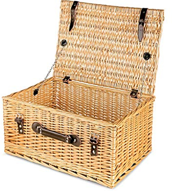 Luxury Wicker Picnic Basket - Lidded Wicker Hamper, Dark Leather Finish – Premium Picnic Baskets for Couples, Families, from Regency Hampers