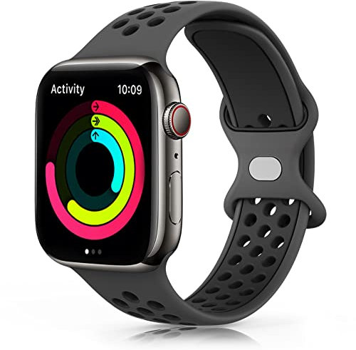 TOOB Cinturino per Apple Watch 45mm 44mm 42mm 41mm 40mm 38mm 49mm, Cinturino in Silicone Morbido e Traspirante per iWatch/Apple Watch Series 9 8 7 6 5 4 3 2 1 SE Ultra (42/44/45/49mm, Grigio/nero)