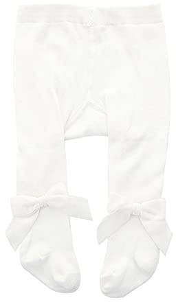 Carolilly Collants Bébé Fille Leggings en Tricot avec Nœud Chaussettes Couleur Unie Douce Extensible Collants Automne et Hiver pour Nouveau-née Fille 0-3Ans (Blanc, 0-1 Ans)