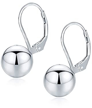 Charmsy Boucles d'oreilles dormeuses en argent sterling 925 pour femme | Boule de perles classiques, boule miroir martelée et boucles d'oreilles pendantes en perles, Argent, Pas de gemme