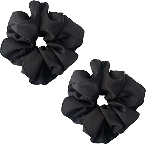 ILamourCar 2 Stück Haargummi Scrunchies Haar Gummibänder Elastische Haargummis Satin Haarbänder Bunte Haare Ringe Pferdeschwanz Haarband Haaschmuck für Mädchen Frauen, Haar-Accessoires - Schwarz