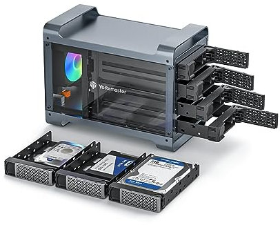 Yottamaster 4 Bay Hard Drive Enclosure, Aluminum 3.5 HDD Enclosure for 3.5&2.5 Inch SATA HDD/SSD, Support 72TB(4x18TB) Direct Attached Storage DAS Non-RAID with Gaming RGB Fan[DF4U3]