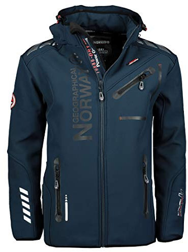 Geographical Norway Royaute Men Distribrands - Veste Softshell Homme Impermeable - Manteau Respirant À Capuche Outdoor - Blouson Coupe Vent Tactique Resistant Hiver (Marine_Noir 6XL)