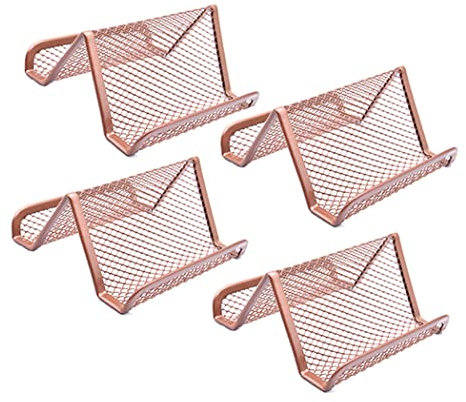 Hoshen Lot de 4 porte-cartes de visite en maille métallique - Pour bureau - Or rose