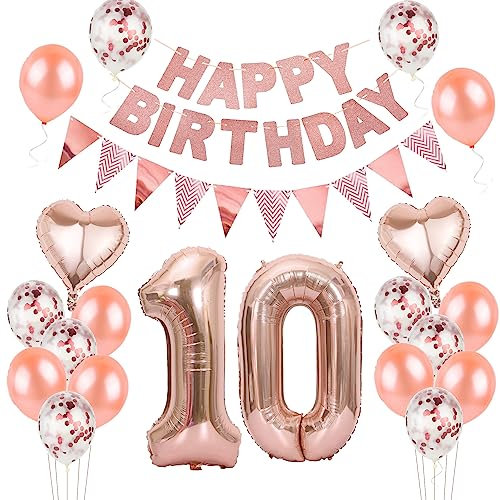 Ballons Rose Gold 10 Ans Anniversaire Fille - Set Déco avec Ballons pour Anniversaire 10 Ans
