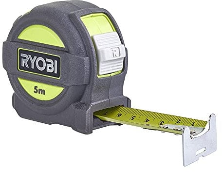 Ryobi RTM5M Metro a Nastro 5 Metri, Autobloccante, Anti-Flessione, Guscio Gommato Anti-Urto