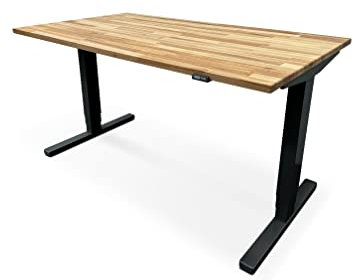 fornera F85 Bureau électrique réglable en hauteur (65-130 cm), ergonomique, en bois massif, plateau en bois massif de 25 mm d'épaisseur (noir, 140 cm x 80 cm de hêtre)