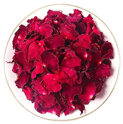 QUUPY 100Gram Natural Dried Rose Petals Organic Real Red Flowers Wedding Confetti Valentines Day Rose Petal for Bath Foot Soak SPA DIY Crafts