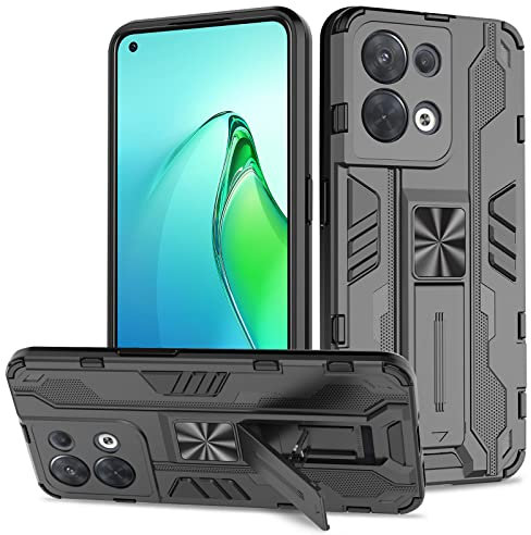 Btstring Coque pour Oppo Reno 8 5G, Outdoor Antichoc de Qualité Militaire Coque avec Béquille Anti Rayure, Compatible Support de Voiture Magnétique - Noir