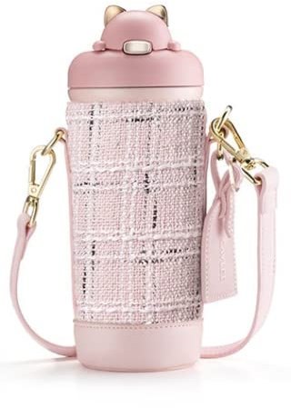 LADRENTDU Étanche Gourde Sport Gourde Isotherme Tasse À Eau Messenger 316 De Grande Valeur, Poudre De Fleur De Cerisier, 500 Ml