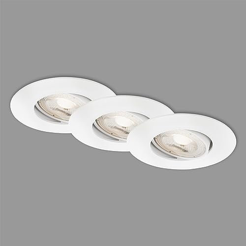 BRILONER - 3er Set LED Einbaustrahler 230V, LED Strahler Badezimmer IP65, Deckenstrahler stufenlos dimmbar, Spots, Deckenspots, Badezimmerlampe, Weiß, 90x42 mm (DxH)