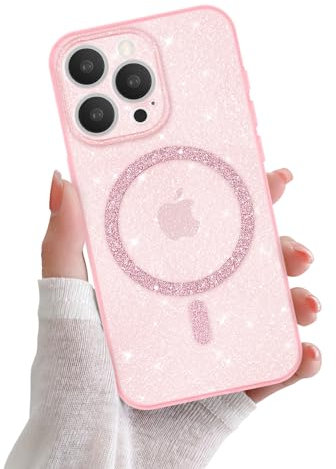 Newseego Custodia per iPhone 15 PRO Glitter Trasparente Ragazze Donne [Compatibile con MagSafe], Cover Magnetica Telefono Scintillante Antiurto Protezione Fotocamera Cover iPhone 15 PRO-Rosa